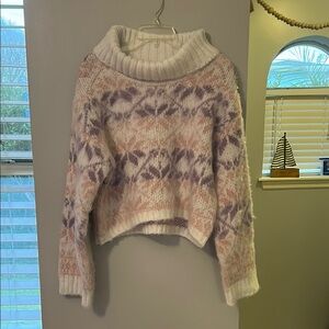 Wild Fable Purple and Pink Cowl Neck Sweater with Nordic Pattern
